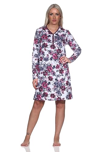 Normann Damen Nachthemd Langarm Sleepshirt in floralem Design - auch in Übergrössen, Farbe:Beere, Größe:48-50 von Normann