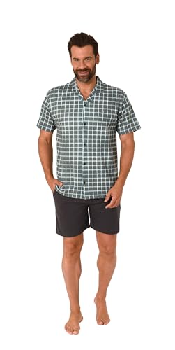 Normann Durchknöpfbarer Herren Shorty Pyjama mit kurzen Bermuda-Shorts und Karo-Muster, Farbe:grau, Größe:52 von Normann