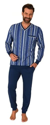 Normann Herren Langarm Schlafanzug mit Bündchen in Streifenoptik, Farbe:blau, Größe:50 von Normann