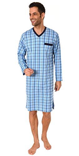 Herren Nachthemd Langarm mit V-Hals und Brusttasche in Karo-Optik, Farbe:blau, Größe:50 von Normann