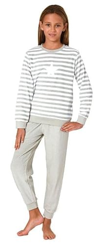 Normann Kuscheliger Mädchen Frottee Schlafanzug mit Bündchen in Sterne-Optik, Farbe:grau, Größe:140 von Normann