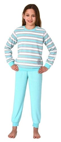 Normann Mädchen Frottee Pyjama in Ringel-Optik, Warmer Schlafanzug mit Bündchen, Farbe:Mint, Größe:128 von Normann