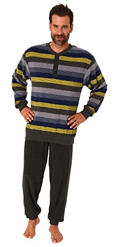 Normann Toller Frottee Pyjama für Herren mit Knopfleiste, Schlafanzug in Streifen-Optik, Farbe:gelb, Größe:48 von Normann