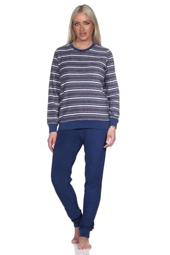 Normann Wunderschöner Damen Frottee Schlafanzug Langarm Pyjama mit Bündchen –- auch in Übergrössen, Farbe:navy1, Größe:44-46 von Normann