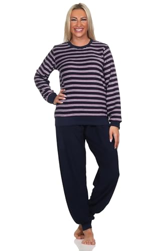 Normann Wunderschöner Damen Frottee Schlafanzug Langarm Pyjama mit Bündchen –- auch in Übergrössen, Farbe:navy2, Größe:36-38 von Normann