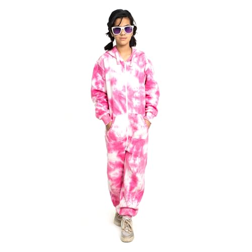 Kinder Mädchen Jungen Fleece Alles in einem Tie Dye Overall Onesie mit Kapuze Jumpsuit Schlafanzüge (11-12 Jahre, Rosa) von NOROZE