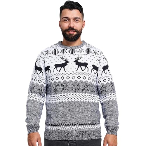 NOROZE Christmas Men's Jumpers | Nordic Style Knitted Lightweight Reindeer Printed Jumper | Crew Neck Long Sleeve Pullover Top | Christmas Jumper Xmas Jumper Sweaters for Men von NOROZE