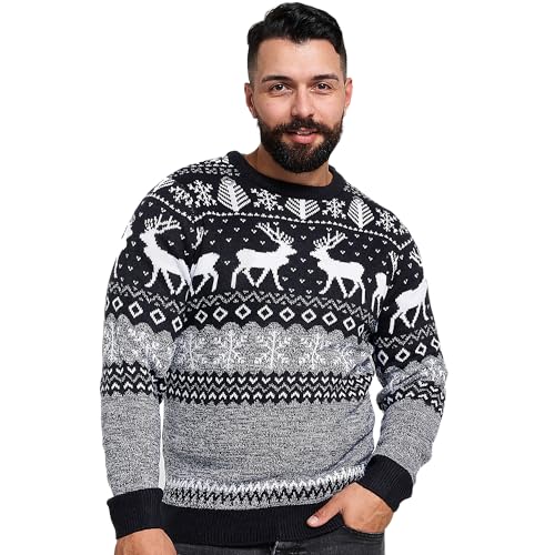 NOROZE Christmas Men's Jumpers | Nordic Style Knitted Lightweight Reindeer Printed Jumper | Crew Neck Long Sleeve Pullover Top | Christmas Jumper Xmas Jumper Sweaters for Men von NOROZE