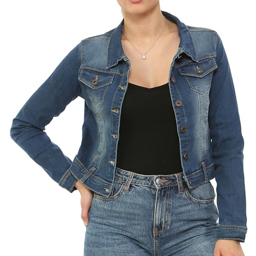 NOROZE Damen Basisch Denim Bauchfreies Jacke Strecken Jahrgang Wäsche Oberteil (36, Jahrgang Wäsche Marine) von NOROZE