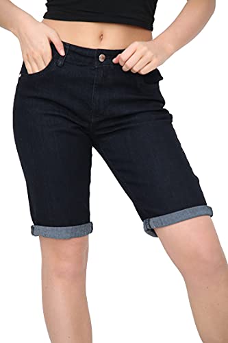 NOROZE Damen Denim Shorts Blaum Capri Jeans Kurze Hose (Schwarz E427, 48) von NOROZE