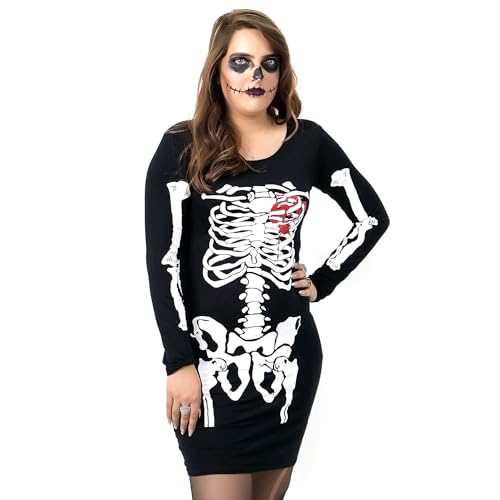 NOROZE Damen Halloween Skelettkleid Körper Con Blut Schädel Knochen Neuheit Kostüm Party Mutter Tochter Tunika-Oberteil (44/46, Skelett Herz) von NOROZE