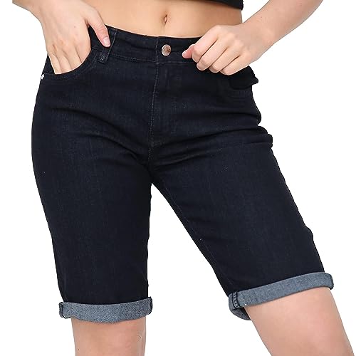 NOROZE Damen Jeansshorts – Knielange Stretch-Jeans für Damen mit Taschen – Sommer-Bermudashorts mit Umschlagbund – Leicht & Bequeme Passform – Größen 34 bis 48 von NOROZE
