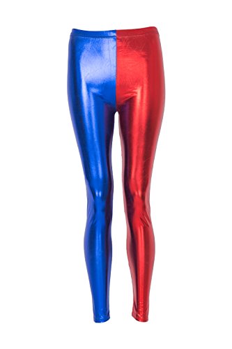 NOROZE Damen Kontrastfarbige Leggings Kostüm Hose (Rot Blau, 44) von NOROZE