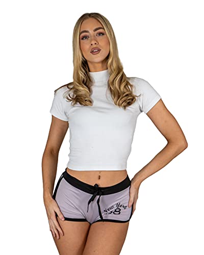 NOROZE Damen New York 88 Druck Kordelzug Hot Pants Läufer Shorts Kurze Hose (Gris/Schwarz, 40) von NOROZE