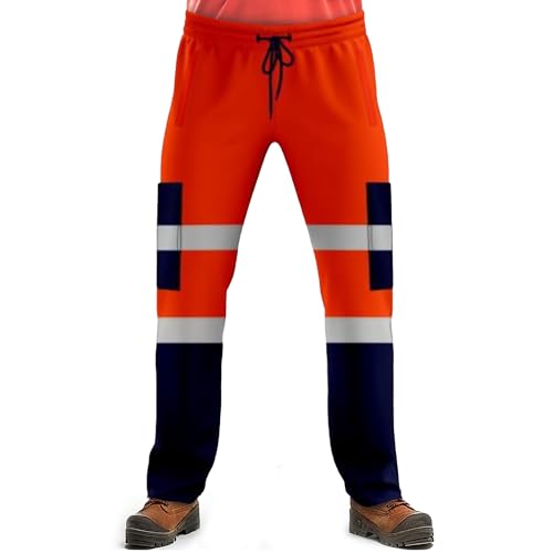 NOROZE Herren-Arbeitshose, hohe Sichtbarkeit, hohe Sichtbarkeit, reflektierendes Fluoreszierendes Band, hohe Sichtbarkeit, zweifarbig, Combat Seitentasche, Jogger, Arbeitskleidung, Stil 3: von NOROZE