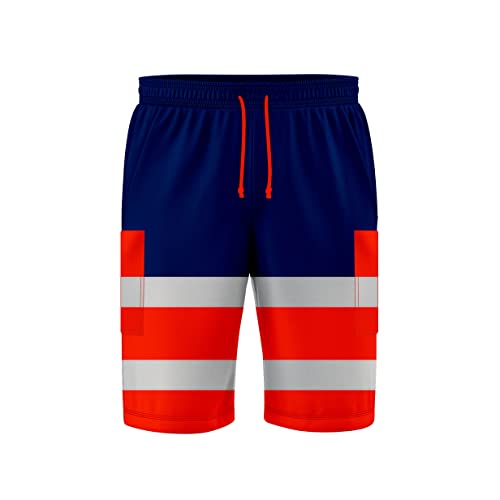 NOROZE Herren-Arbeitshose mit hoher Sichtbarkeit, 3/4-Shorts reflektierend, Fluoreszierendes Band, zweifarbig, Seitentasche, Jogginghose Arbeitskleidung (L, Stil 1: Neonorange/Marineblau) von NOROZE