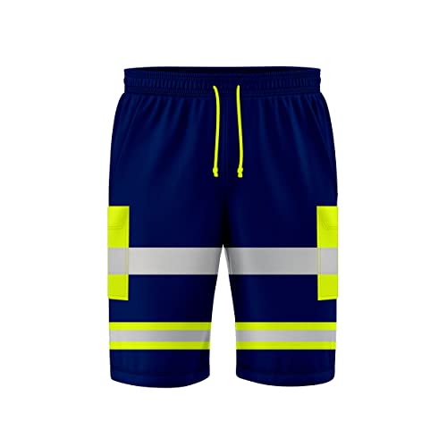 NOROZE Herren-Arbeitshose mit hoher Sichtbarkeit, 3/4-Shorts reflektierend, Fluoreszierendes Band, zweifarbig, Seitentasche, Jogginghose Arbeitskleidung (L, Stil 3: Neongrün/Marineblau) von NOROZE