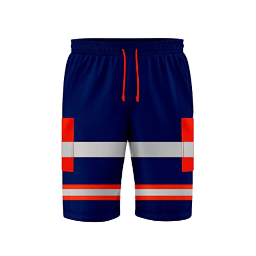 NOROZE Herren-Arbeitshose mit hoher Sichtbarkeit, 3/4-Shorts reflektierend, Fluoreszierendes Band, zweifarbig, Seitentasche, Jogginghose Arbeitskleidung (L, Stil 3: Neonorange/Marineblau) von NOROZE