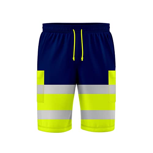 NOROZE Herren-Arbeitshose mit hoher Sichtbarkeit, 3/4-Shorts reflektierend, Fluoreszierendes Band, zweifarbig, Seitentasche, Jogginghose Arbeitskleidung (XXL, Stil 1: Neongrün/Marineblau) von NOROZE