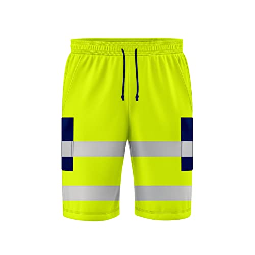 NOROZE Herren-Arbeitshose mit hoher Sichtbarkeit, 3/4-Shorts reflektierend, Fluoreszierendes Band, zweifarbig, Seitentasche, Jogginghose Arbeitskleidung (XXL, Stil 4: Neongrün/Marineblau) von NOROZE