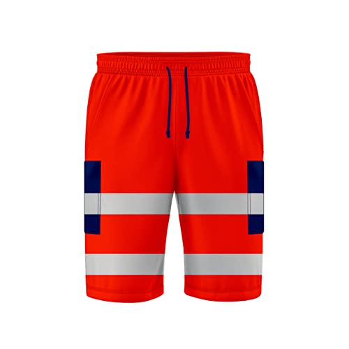 NOROZE Herren-Arbeitshose mit hoher Sichtbarkeit, 3/4-Shorts reflektierend, Fluoreszierendes Band, zweifarbig, Seitentasche, Jogginghose Arbeitskleidung (XXL, Stil 4: Neonorange/Marineblau) von NOROZE