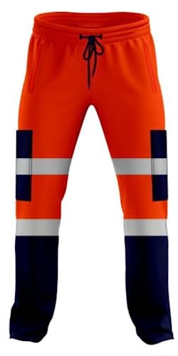 NOROZE Herren-Arbeitshose mit hoher Sichtbarkeit, reflektierend, Fluoreszierendes Band, zweifarbig, Combat-Seitentasche, Jogginghose, Arbeitskleidung (XL, Stil 3: Neonorange/Marineblau) von NOROZE