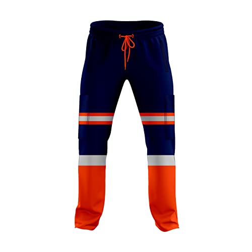 NOROZE Herren-Arbeitshose mit hoher Sichtbarkeit, reflektierend, Fluoreszierendes Band, zweifarbig, Combat-Seitentasche, Jogginghose, Arbeitskleidung (XXL, Stil 1: Neonorange/Marineblau) von NOROZE