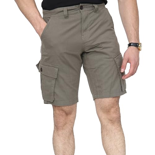 NOROZE Plain Cargo Knielänge Seite Zurück Multi Taschen Combat Sommer Casual Baumwolle Chino Shorts, khaki, 34W von NOROZE