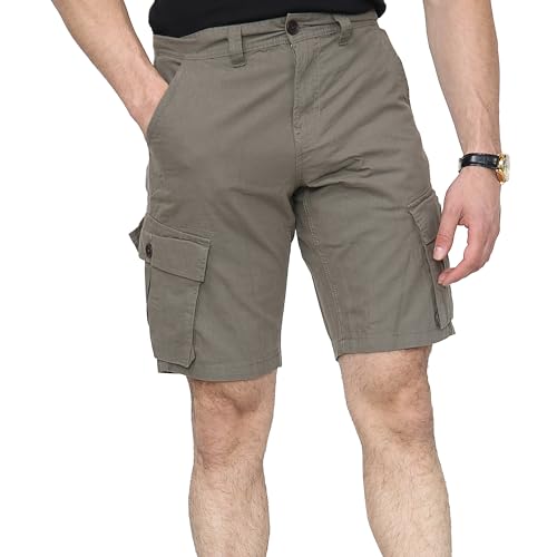 NOROZE Herren-Shorts, Cargo-Shorts, knielang, klassische Passform, 100 % Baumwolle, lässige Chino-Shorts mit Taschen für Walking, Golf und Arbeitskleidung (Taille 76-101 cm), khaki, 42 von NOROZE
