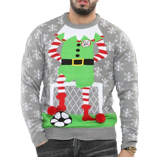 NOROZE Herren Elch Frohe Weihnachten Pullover Rentier Elfe Fußball FC Neuheit Pulli (M, Elfe FC Grau) von NOROZE