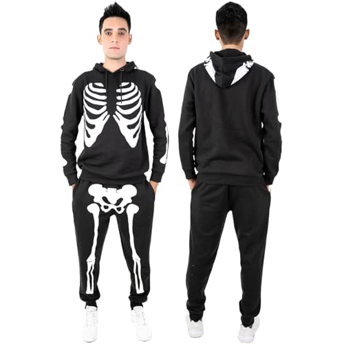 NOROZE Herren Halloween Skelett Trainingsanzug Kapuzenpullover Pullover Jogger Unisex Set Jogginganzug (L, Skelett Schwarz) von NOROZE