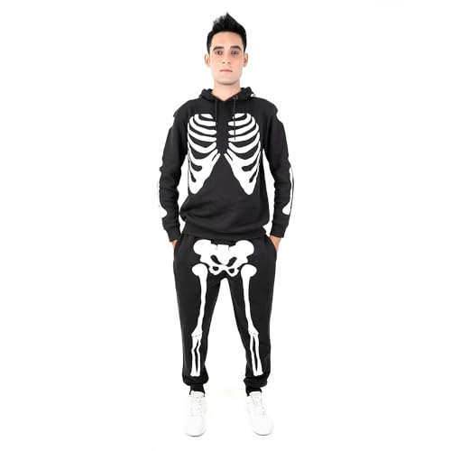 NOROZE Herren Halloween Skelett Trainingsanzug Kapuzenpullover Pullover Jogger Unisex Set Jogginganzug (M, Skelett Schwarz) von NOROZE