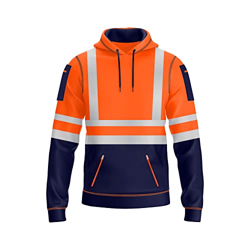 NOROZE Herren Hi-Viz Kapuzenpullover Grau Reflektierendes Band Hohe Sichtbarkeit Sicherheit Mantel mit 4 Reißverschluss Taschen Sweatshirt Jacke (L, Stil 1: Neonorange/Marine) von NOROZE