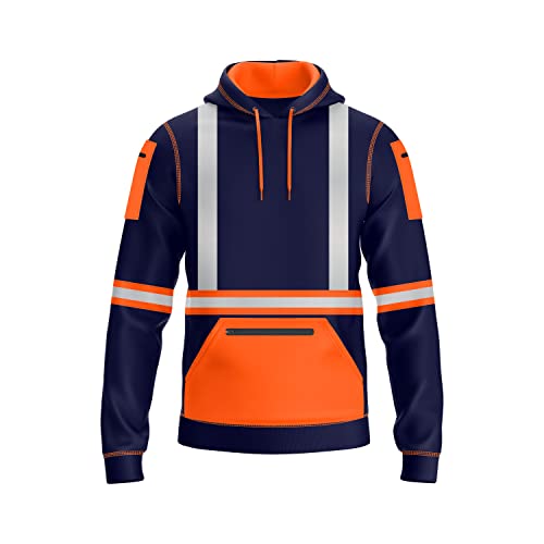 NOROZE Herren Hi-Viz Kapuzenpullover Grau Reflektierendes Band Hohe Sichtbarkeit Sicherheit Mantel mit 4 Reißverschluss Taschen Sweatshirt Jacke (L, Stil 3: Neonorange/Marine) von NOROZE