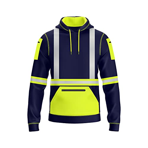 NOROZE Herren Hi-Viz Kapuzenpullover Grau Reflektierendes Band Hohe Sichtbarkeit Sicherheit Mantel mit 4 Reißverschluss Taschen Sweatshirt Jacke (M, Stil 3: Neongrün/Marine) von NOROZE