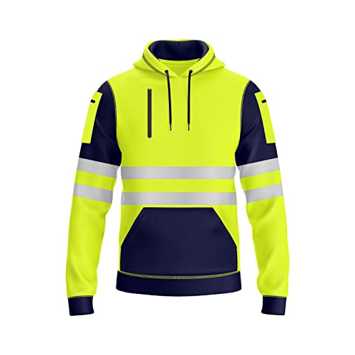 NOROZE Herren Hi-Viz Kapuzenpullover Grau Reflektierendes Band Hohe Sichtbarkeit Sicherheit Mantel mit 4 Reißverschluss Taschen Sweatshirt Jacke (M, Stil 4: Neongrün/Marine) von NOROZE