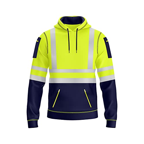 NOROZE Herren Hi-Viz Kapuzenpullover Grau Reflektierendes Band Hohe Sichtbarkeit Sicherheit Mantel mit 4 Reißverschluss Taschen Sweatshirt Jacke (S, Stil 1: Neongrün/Marine) von NOROZE