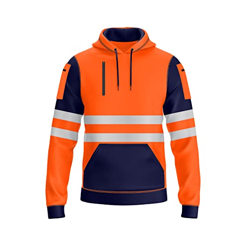 NOROZE Herren Hi-Viz Kapuzenpullover Grau Reflektierendes Band Hohe Sichtbarkeit Sicherheit Mantel mit 4 Reißverschluss Taschen Sweatshirt Jacke (S, Stil 4: Neonorange/Marine) von NOROZE