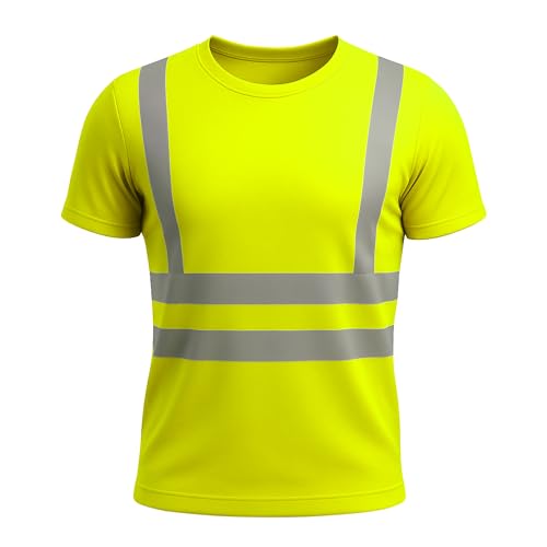 NOROZE Herren Hi-Viz T-Shirt Arbeitskleidung Reflektierendes Band Hohe Sichtbarkeit Sicherheitsmantel Atmungsaktiv Leicht Rundhals Kurzarm Polo T-Shirt (XXL, Stil 4: Neongrün/Grau) von NOROZE