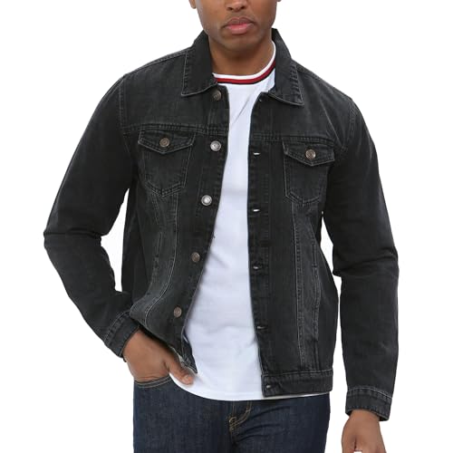 NOROZE Herren Jeansjacke Trucker Jacke Klassisch Gewaschener Vintage-Stil Jeans Mantel für Männer (L, Schwarz) von NOROZE