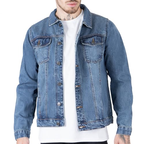 NOROZE Herren Jeansjacke Trucker Jacke Klassisch Gewaschener Vintage-Stil Jeans Mantel für Männer (XXL, Blau) von NOROZE