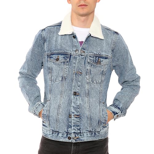 NOROZE Herren Jeansjacke mit Abnehmbar Sherpa-Kragen Klassisch Pelz Denim Jacke Jean Trucker Mantel (M, Hellblau) von NOROZE
