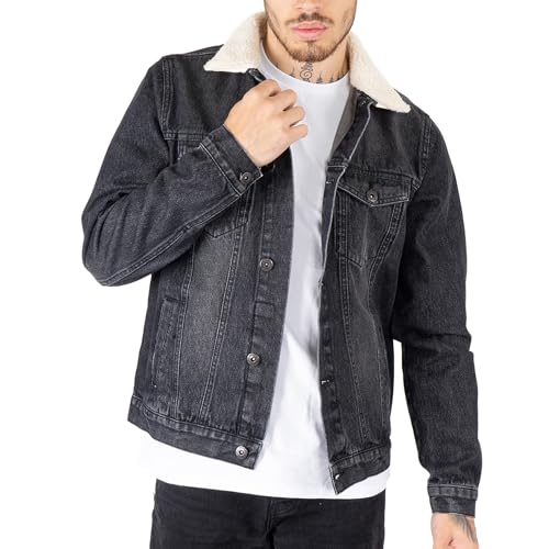 NOROZE Herren Jeansjacke mit Abnehmbar Sherpa-Kragen Klassisch Pelz Denim Jacke Jean Trucker Mantel (XL, Schwarz) von NOROZE