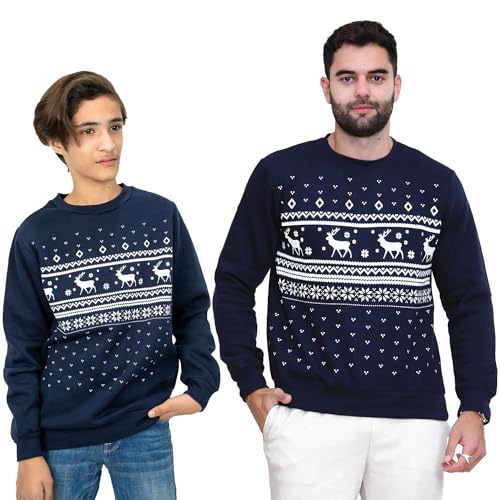 NOROZE Herren Jungen Passend Weihnachts-Sweatshirt Neuheit Lass es schneien Elf Rentier Hässlich Pullover Unisex Familie Weihnachtspullover Papa Sohn Oberteil (11-12 Jahre, Faire Insel Rentier Marine) von NOROZE
