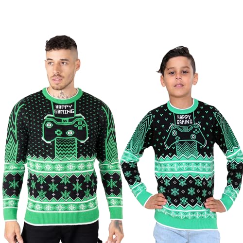 NOROZE Herren Jungen Spielen Pullover Unisex Weihnachten Spieler Retro Sweatshirt Jumper Familienabstimmung Papa Sohn Weihnachtspullover Oberteil (L, Regler Grün) von NOROZE