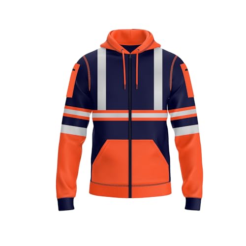 NOROZE Herren Kapuzenpullover mit Reißverschluss vorne reflektierend hohe Sichtbarkeit Sicherheitsmantel Taschen Sweatshirt Jacke (XXL, Stil 2: Neonorange/Marine) von NOROZE