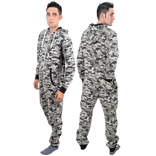NOROZE Herren Tarnung Onesie Mode Stilvoll Alle in Einem Overall Strampelanzug EIN Stück Pyjamas Jumpsuit Combinaison (L, Tarnung Anthrazit) von NOROZE