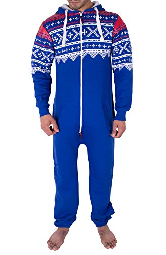 NOROZE Stilvoller Aztekischer Overall Herren Jumpsuit - Kapuzen-Reißverschluss Einteiler Schlafanzug-Warme Und Gemütliche Onesie Herren Schlafoveralls (XL, Königsblau) von NOROZE