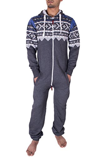 NOROZE Stilvoller Aztekischer Overall Herren Jumpsuit - Kapuzen-Reißverschluss Einteiler Schlafanzug-Warme Und Gemütliche Onesie Herren Schlafoveralls (M, Holzkohle) von NOROZE