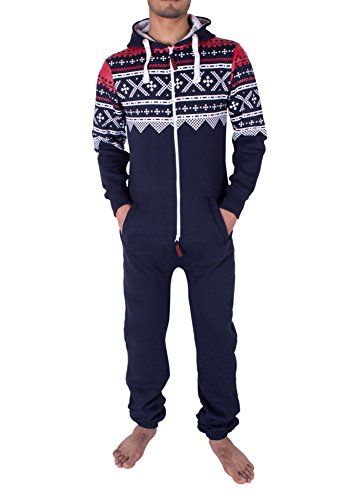 NOROZE Herren Onesie Mode Stilvoll Alle in Einem Overall Strampelanzug EIN Stück Pyjamas Jumpsuit Combinaison (XXL, Marine) von NOROZE